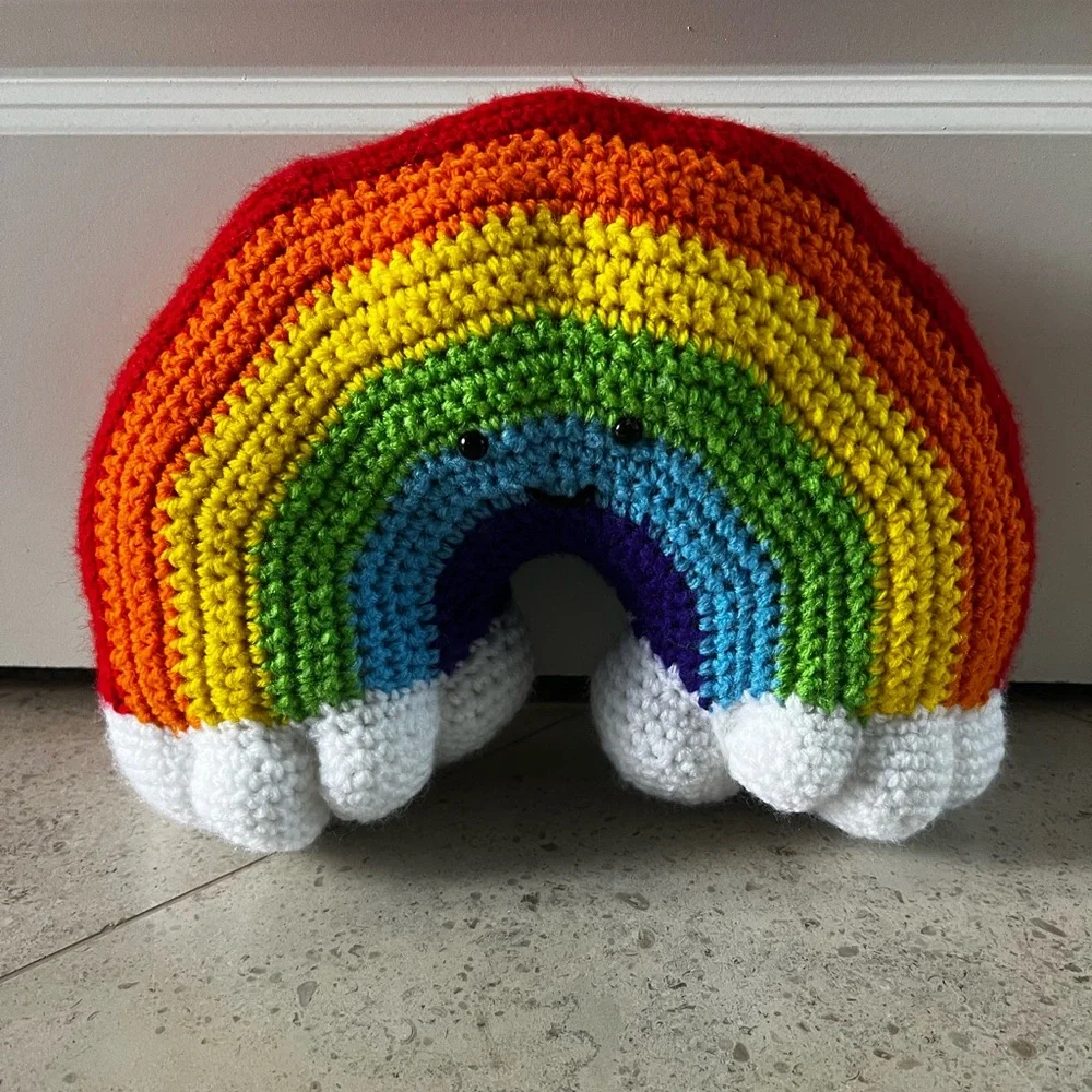 Hand Crocheted Happy Little Rainbow Pillow Plushie! - Picture 12 of 15